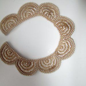 Vintage Faux Pearl Collar Choker Bib Necklace Wide Flat 14”